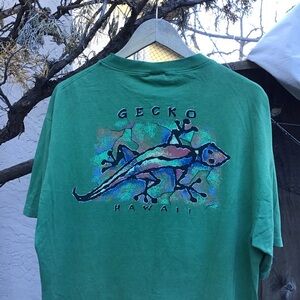 Vintage Gecko Crazy Shirts Hawaii Graphic T Shirt Mens X Large Green 90s